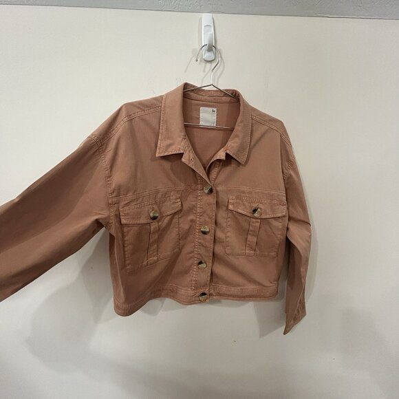 SO Jacket L Rust Orange Pinstripe Lightweight Button Front Collared Long Sleeve - Picture 11 of 12